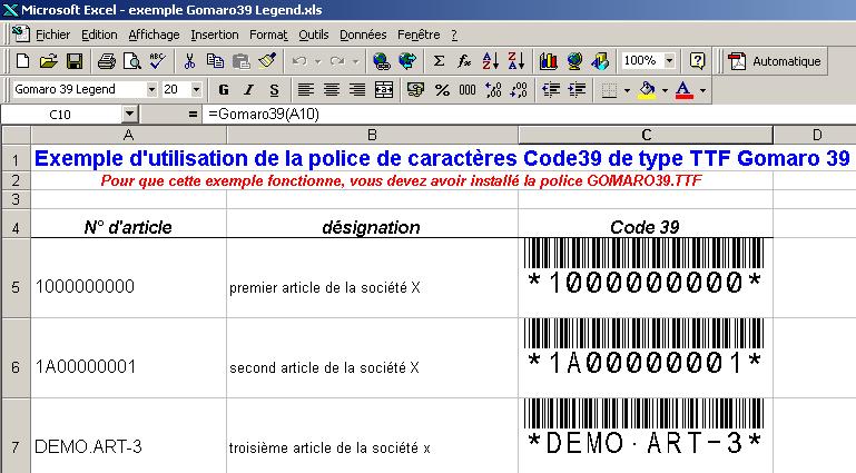 Gomaro 39 et MS Excel