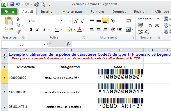 Gomaro 39 et MS Excel