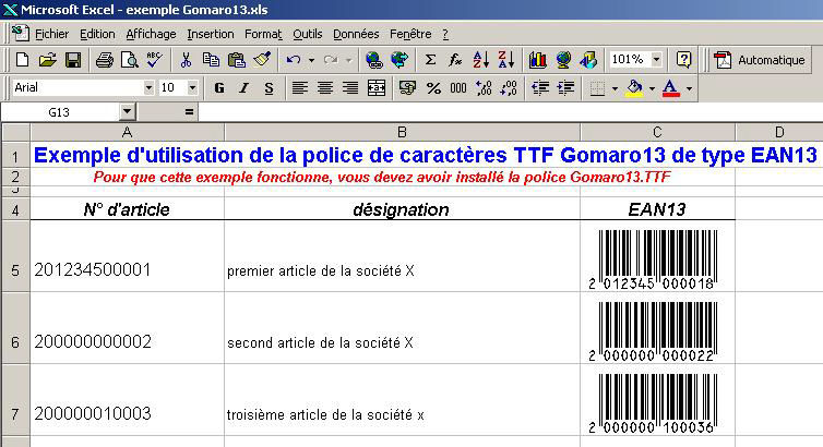 Gomaro 13 et MS Excel